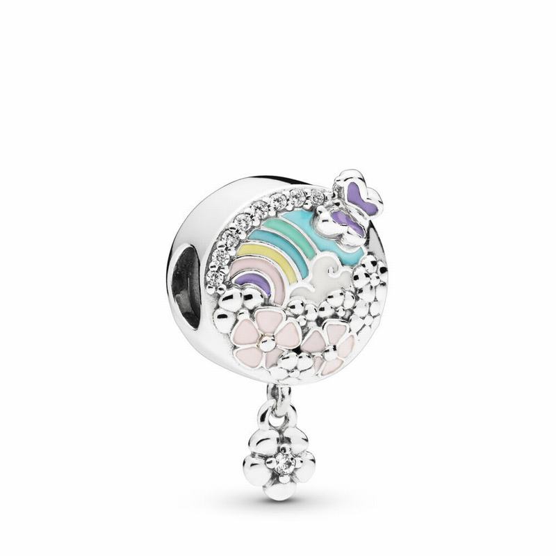 Pandora Flower Color Story Charm - Sterling Silver/Enamel/Blue/Cubic Zirconia - Canada | YO6070ZO